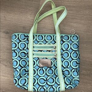 Coach Blue and Green Patterned Tote Poppy